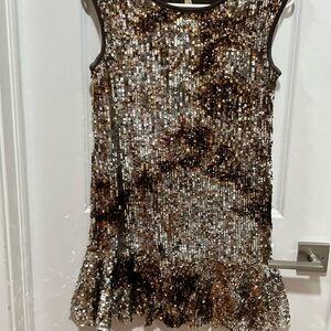 Brown and Gold Sequin Party Dress
